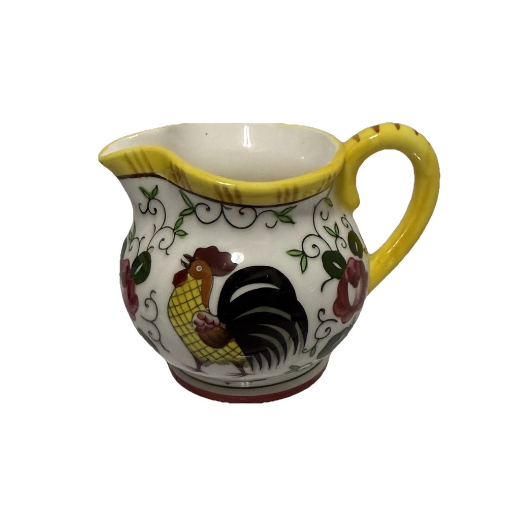 Vintage PY UCAGCO Early Provincial‎ Roosters and Roses 8 ounce Pitcher MCM
